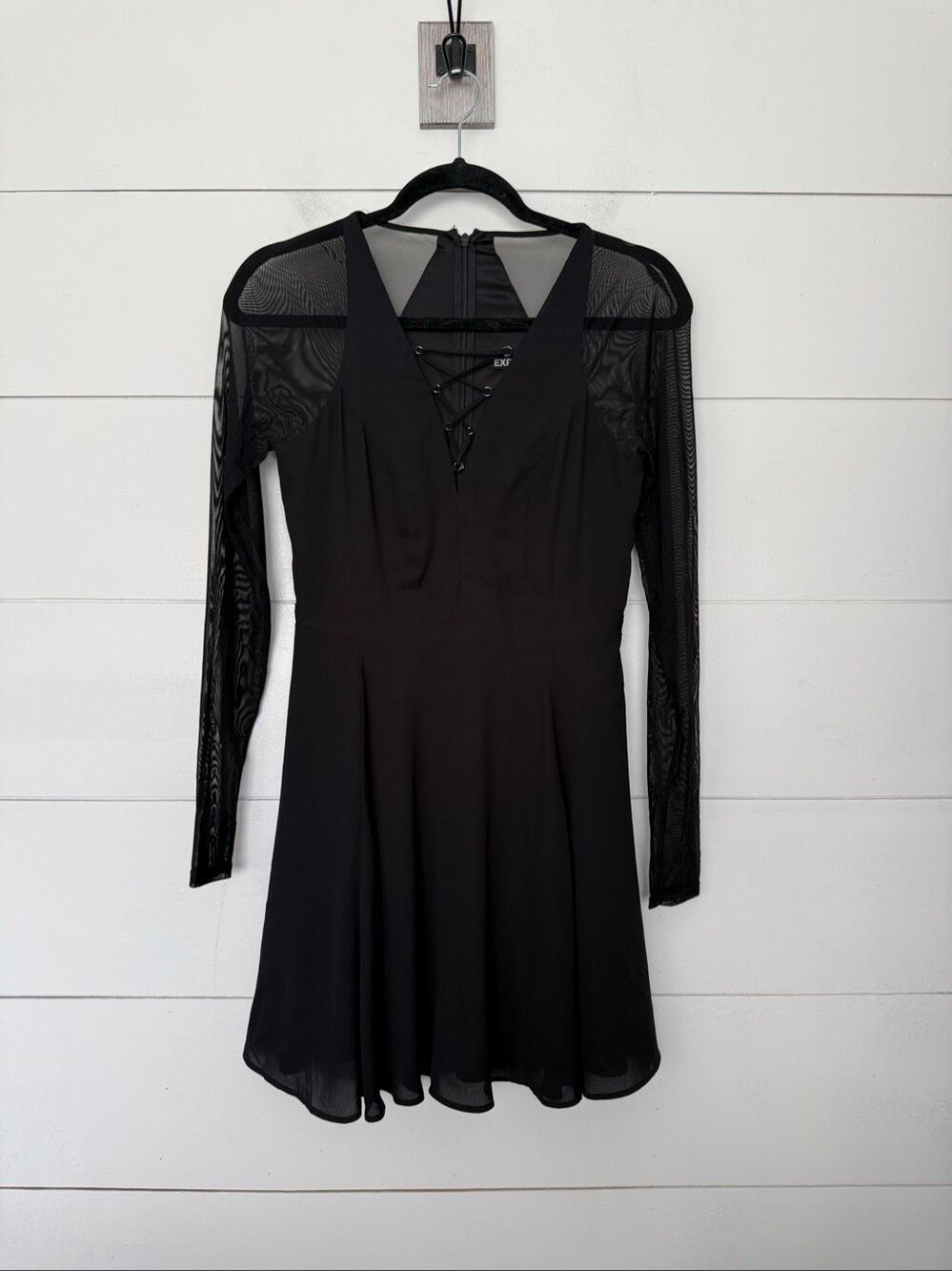 Express Women’s 2 Black Mesh Longsleeve Criss Cross Mini Dress